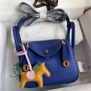 Lindy Mini Bag Taurillon Clemence Leather Gold/Silver Tone Metal In Blue Electric Color HS