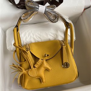Lindy Mini Bag Taurillon Clemence Leather Gold/Silver Tone Metal In Jaune Amber Color HS