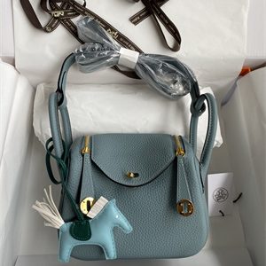 Lindy Mini Bag Taurillon Clemence Leather Gold/Silver Tone Metal In Azure Blue Color HS