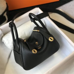 Lindy Mini Bag Calfskin Leather Gold/Silver Tone Metal In Black Color