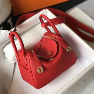 Lindy Mini Bag Calfskin Leather Gold/Silver Tone Metal In Red Color