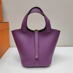 Picotin Lock Bag Togo Leather 18/22CM Gold/Silver Tone Metal In Anemone Color HS