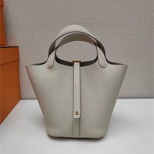 Picotin Lock Bag Togo Leather 18/22CM Gold/Silver Tone Metal In Craie Color HS