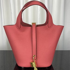 Picotin Lock Bag Taurillon Clemence Leather 18/22CM Gold/Silver Tone Metal In Rose Lipsur Color HS