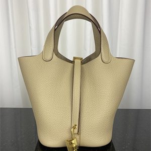 Picotin Lock Bag Taurillon Clemence Leather 18/22CM Gold/Silver Tone Metal In Trench Color HS