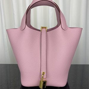 Picotin Lock Bag Taurillon Clemence Leather 18/22CM Gold/Silver Tone Metal In Sauve Sylvestre Color HS