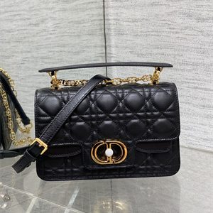 CD Small Jolie Top Handle Bag Cannage Calfskin Black