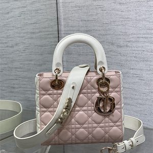 CD Small Lady Di.or My ABCDior Bag Two Tones Cannage Lambskin Gold Tone Metal Pink and Latte