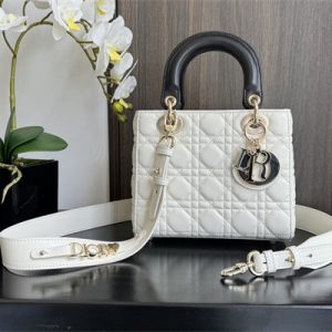 CD Small Lady Di.or My ABCDior Bag Two Tones Cannage Lambskin Gold Tone Metal Latte and Black