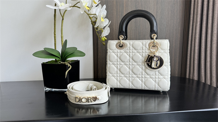 CD Small Lady Di.or My ABCDior Bag Two Tones Cannage Lambskin Gold Tone Metal Latte and Black - Image 2