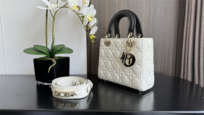 CD Small Lady Di.or My ABCDior Bag Two Tones Cannage Lambskin Gold Tone Metal Latte and Black - Image 3