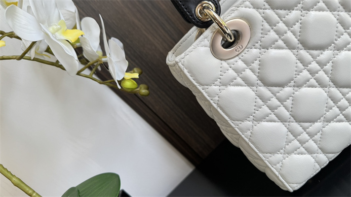 CD Small Lady Di.or My ABCDior Bag Two Tones Cannage Lambskin Gold Tone Metal Latte and Black - Image 6