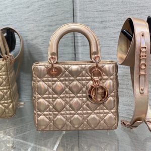 CD Small Lady Di.or My ABCDior Bag Cannage Lambskin Iridescent Metallic Rose Gold Tone