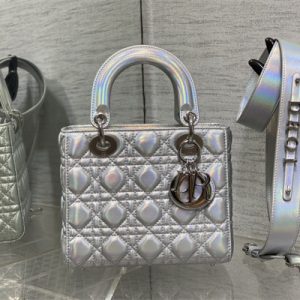 CD Small Lady Di.or My ABCDior Bag Cannage Lambskin Iridescent Metallic Silver Tone