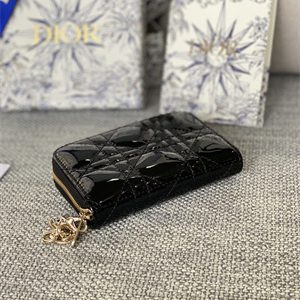 CD  Voyageur Small Coin Purse Supple Cannage Patent Calfskin Black S0985