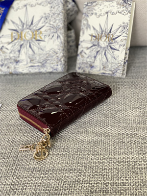 CD Voyageur Small Coin Purse Supple Cannage Patent Calfskin Burgundy S0985