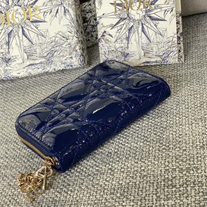 CD  Voyageur Small Coin Purse Supple Cannage Patent Calfskin Navy S0985