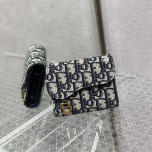 CD Saddle Lotus Trifold Wallet Blue Dior Oblique Jacquard