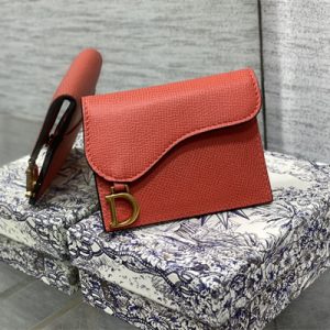 CD Saddle Card Holder Grained Calfskin Orange Red
