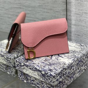 CD Saddle Card Holder Grained Calfskin Pink