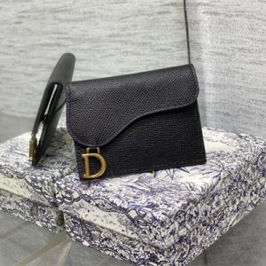 CD Saddle Card Holder Grained Calfskin Black