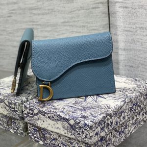 CD Saddle Card Holder Grained Calfskin Blue