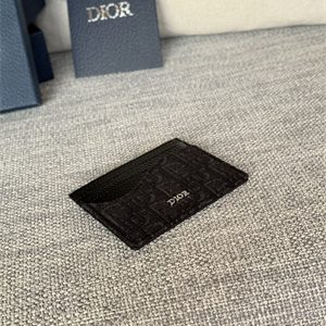 CD Saddle Card Holder Black Grained Calfskin and Black Dior Oblique Jacquard