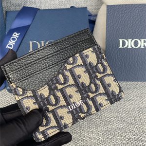 CD Saddle Card Holder Black Grained Calfskin and Blue Dior Oblique Jacquard