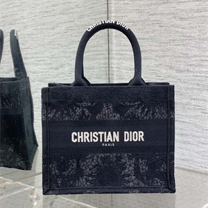 CD Small Book Tote Black Toile de Jouy Soleil Macram?? Embroidery