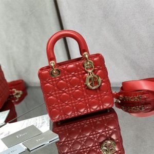 CD Small Lady Di.or My ABCDior Bag Cannage Lambskin Gold Tone Metal Red