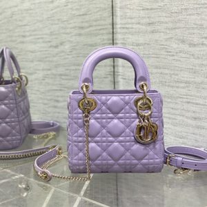 CD Mini Lady Dior Bag Cannage Lambskin Gold Tone Metal Lt Purple