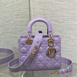 CD Small Lady Di.or My ABCDior Bag Cannage Lambskin Gold Tone Metal Lt Purple