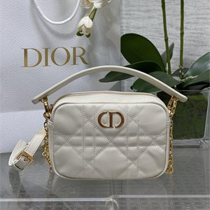 CD Small Dior Caro Top Handle Camera Bag Macrocannage Calfskin Latte