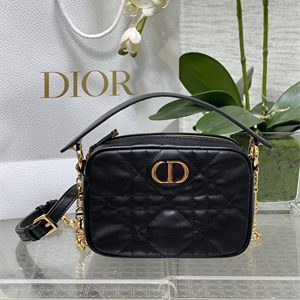 CD Small Dior Caro Top Handle Camera Bag Macrocannage Calfskin Black