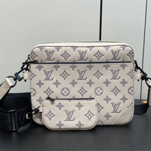 L.V Trio Messenger Monogram Shadow Calfskin Leather White/Navy Blue
