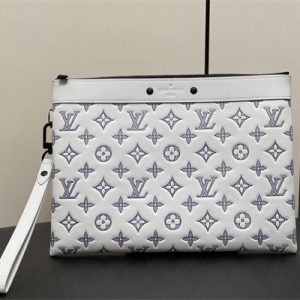 L.V Pochette To-Go Monogram Shadow Calfskin Leather White/Navy Blue