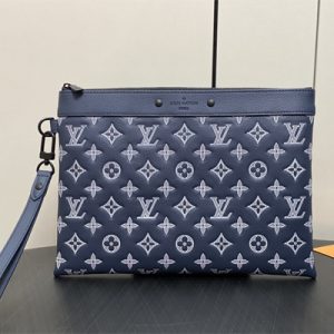 L.V Pochette To-Go Monogram Shadow Calfskin Leather Ink Blue/White
