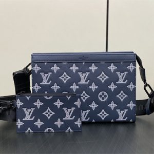 L.V Gaston Wearable Wallet Monogram Shadow Calfskin Leather Ink Blue/White