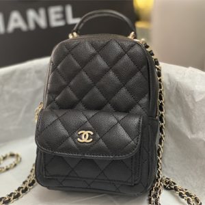 Cha.nel Mini Backpack Grained Calfskin Gold-Tone Metal Black AP3753