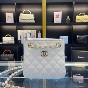 Cha.nel BUCKET BAG Grained Calfskin Gold-Tone Metal White AS3176