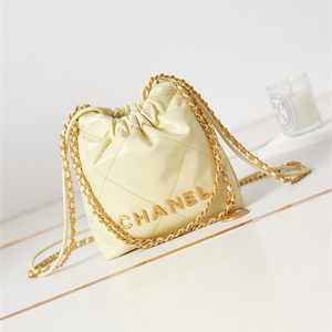 Cha.nel 22 Mini Handbag Shiny Calfskin Gold Tone Metal Yellow AS3980