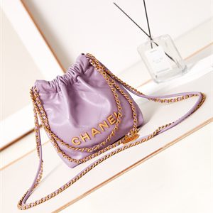 Cha.nel 22 Mini Handbag Shiny Calfskin Gold Tone Metal Purple AS3980