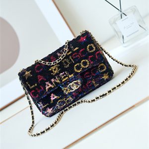 Cha.nel Clutch Sequins & Gold-Tone Metal Black AS4561