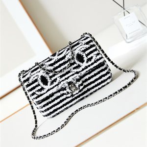 Cha.nel Clutch Sequins & Silver-Tone Metal Black & White AS4561
