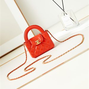 Chanel Clutch With Chain Shiny Aged Calfskin Gold-Tone Metal Orange  AP3435