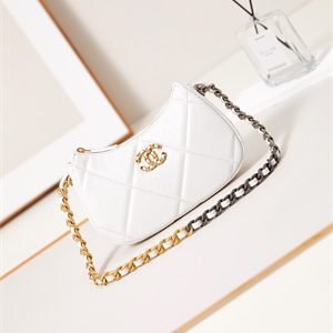 CHANEL 19 CLUTCH WITH CHAIN Shiny Lambskin, Gold-Tone, Silver-Tone & Ruthenium-Finish Metal White AP3763