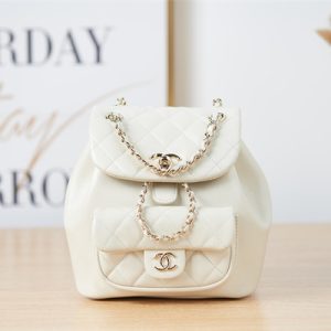 Cha.nel Duma Backpack Lambskin Gold Tone Metal White AS2908