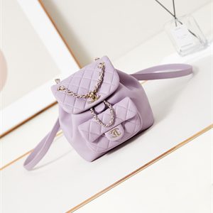 Cha.nel Duma Backpack Lambskin Gold Tone Metal Lilac AS2908