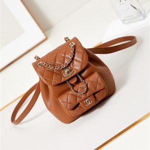 Cha.nel Duma Backpack Lambskin Gold Tone Metal Caramel AS2908