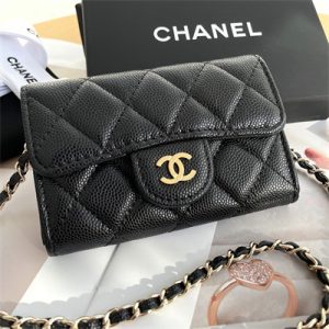 Chanel Belt bag With Chain Grained Calfskin Gold Tone Metal Black Color A81081